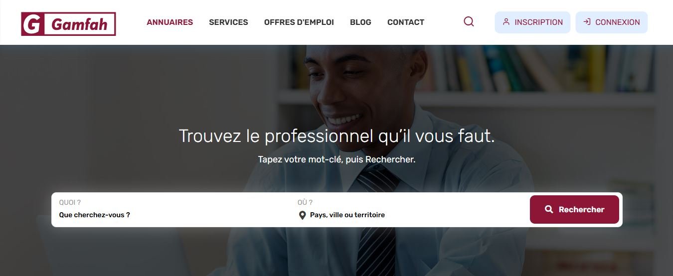 Gamfah — plateforme d'annuaire et d'offres d'emploi développée par Anide DEV