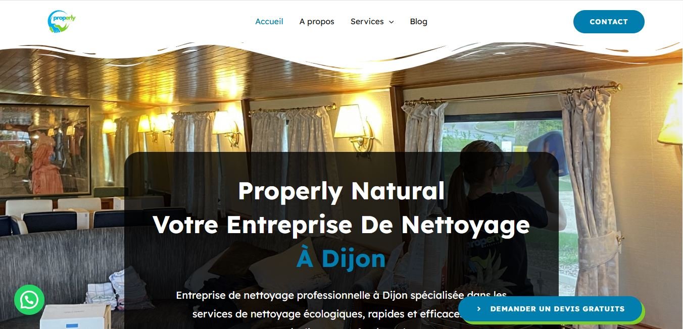 Properly Natural — site web d'entreprise de nettoyage créé par Anide DEV